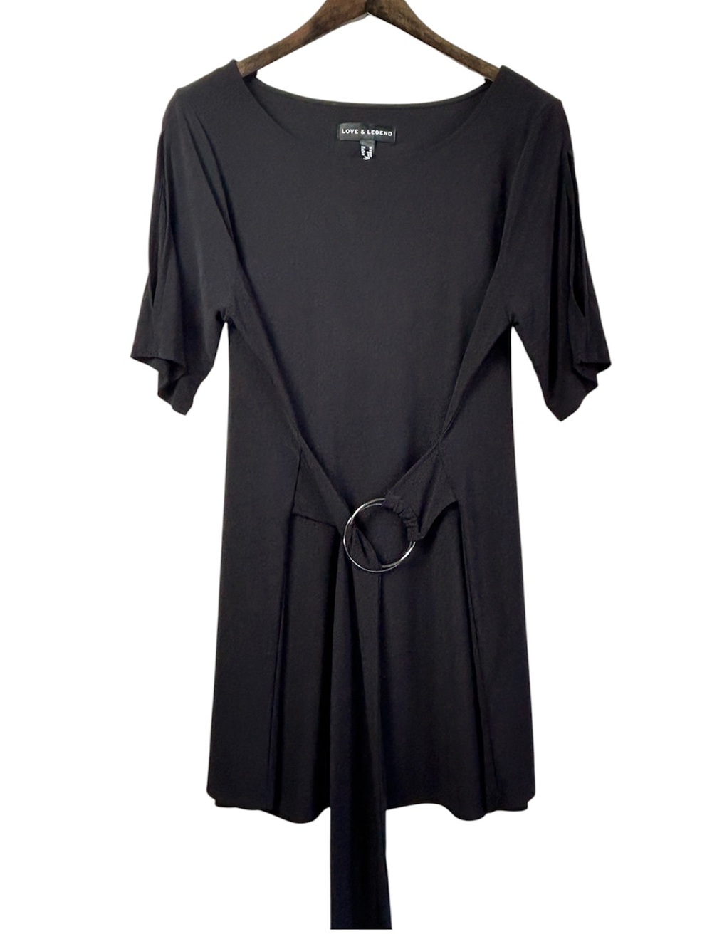 Love & Legend Black Belted Short Sleeve A-Line Tunic Dress